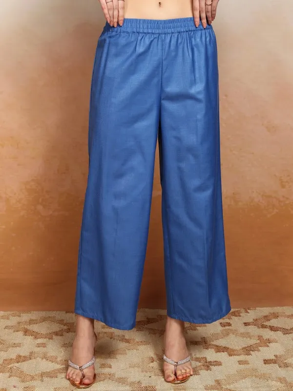 Vishudh Women Blue Embroidered Kurta With Palazzos And Dupatta