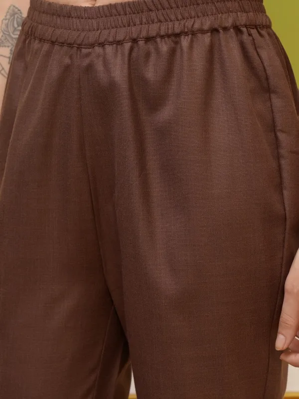 Vishudh Women Taupe Printed Kurta With Trouser And Dupatta