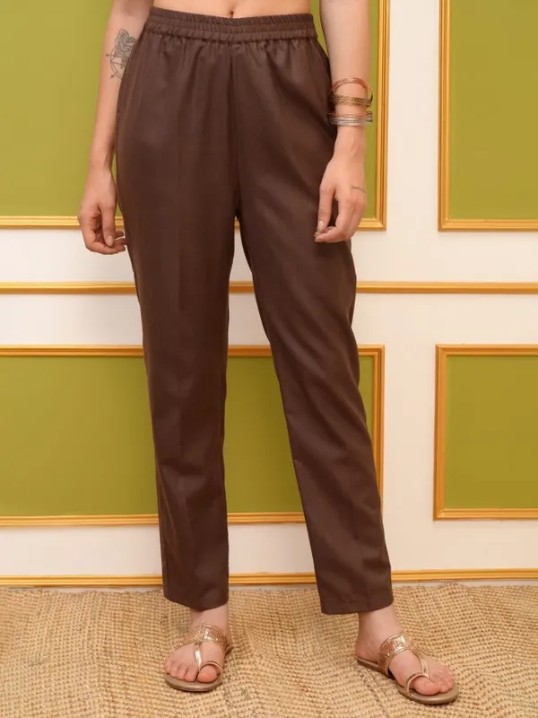 Vishudh Women Taupe Printed Kurta With Trouser And Dupatta