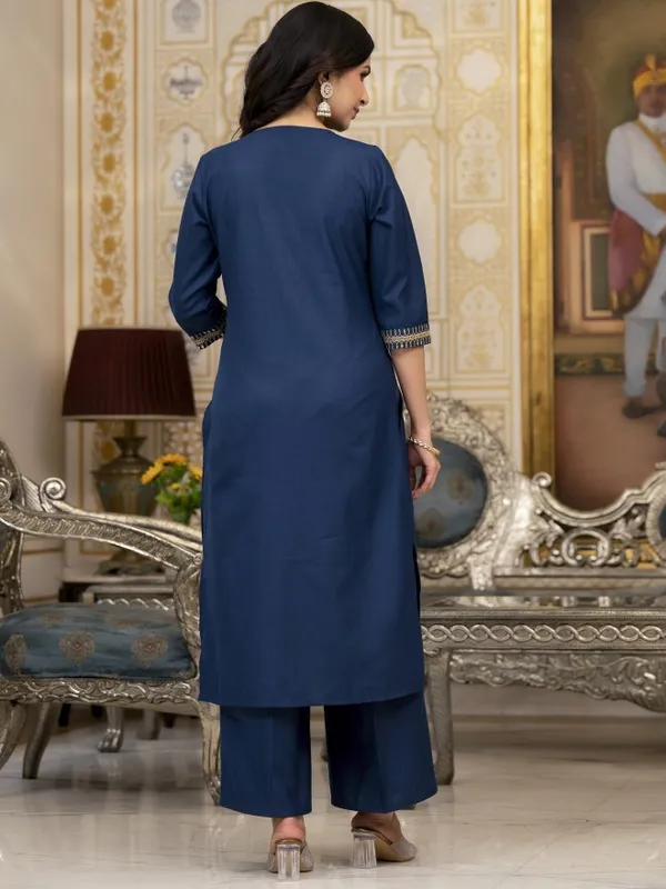 Vishudh Women Teal Embroidered Kurta With Palazzo And Dupatta