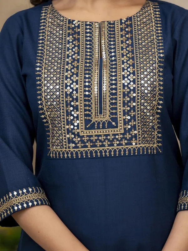 Vishudh Women Teal Embroidered Kurta With Palazzo And Dupatta