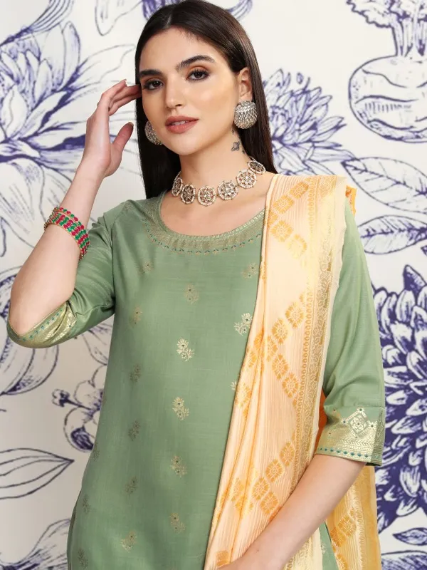 Vishudh Women Green Printed Kurta With Palazzos And Dupatta