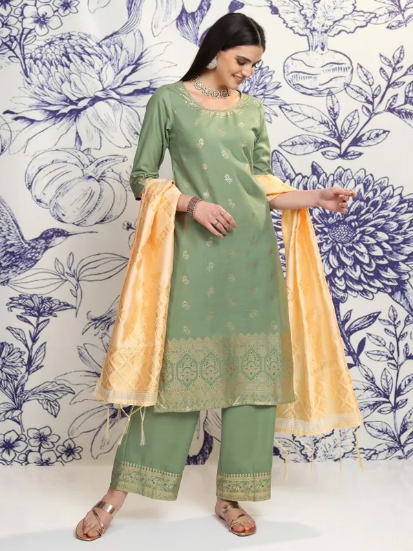 Vishudh Women Green Printed Kurta With Palazzos And Dupatta