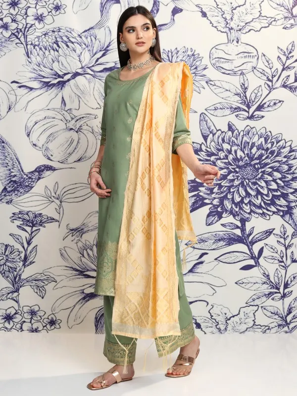 Vishudh Women Green Printed Kurta With Palazzos And Dupatta