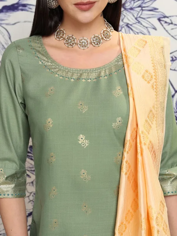 Vishudh Women Green Printed Kurta With Palazzos And Dupatta