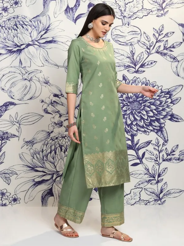 Vishudh Women Green Printed Kurta With Palazzos And Dupatta