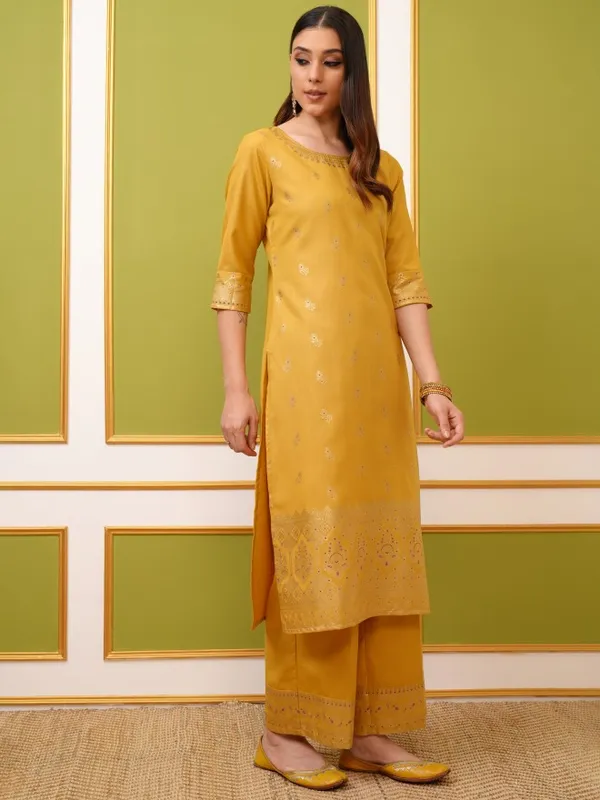 Vishudh Women Yellow Printed Kurta With Palazzo And Dupatta