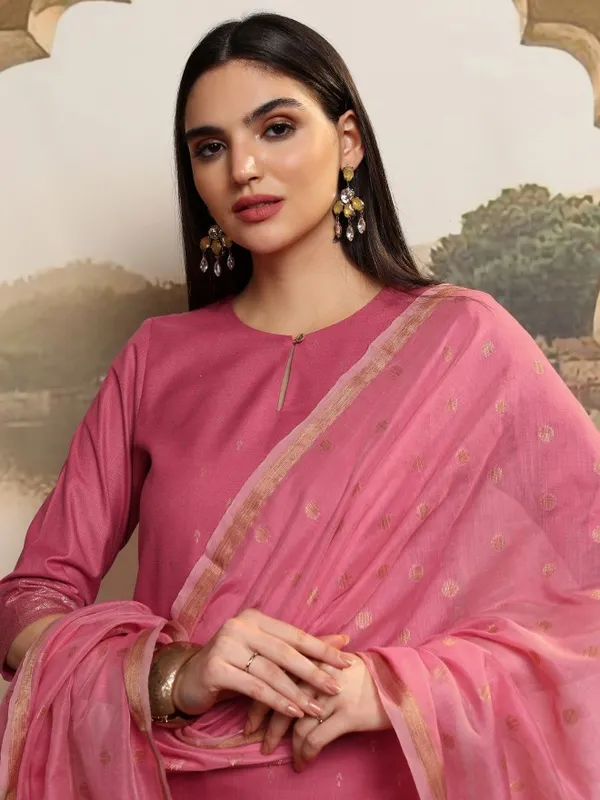Vishudh Women Coral Printed Kurta With Palazzos And Dupatta