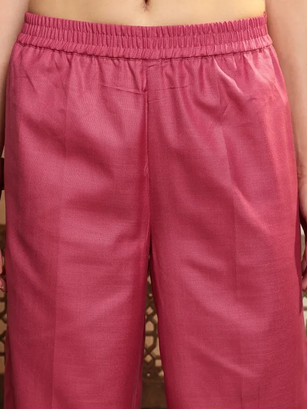 Vishudh Women Coral Printed Kurta With Palazzos And Dupatta