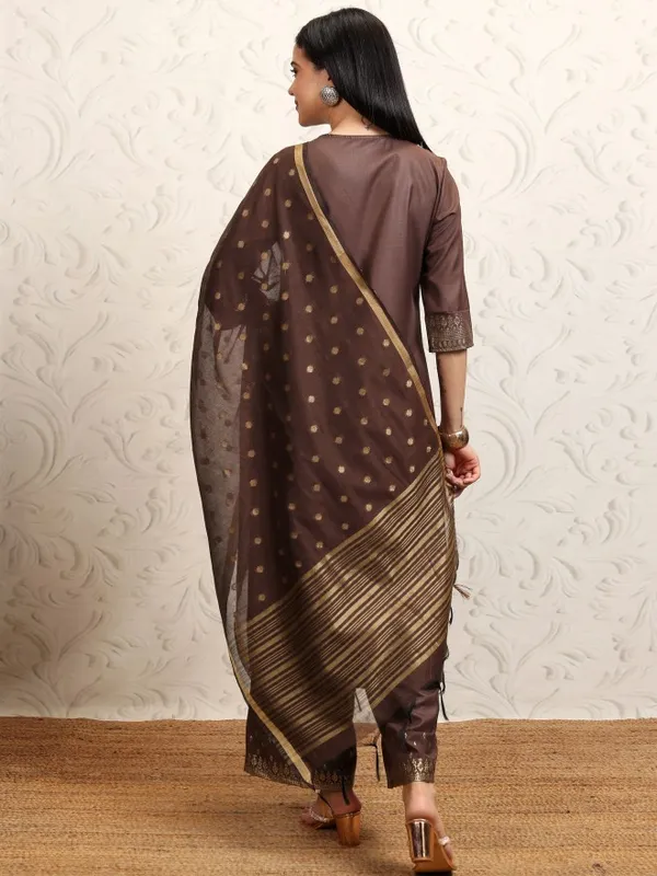 Vishudh Women Brown Printed Kurta With Palazzos And Dupatta