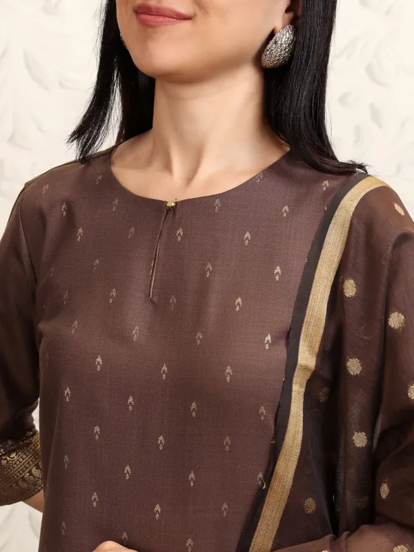 Vishudh Women Brown Printed Kurta With Palazzos And Dupatta
