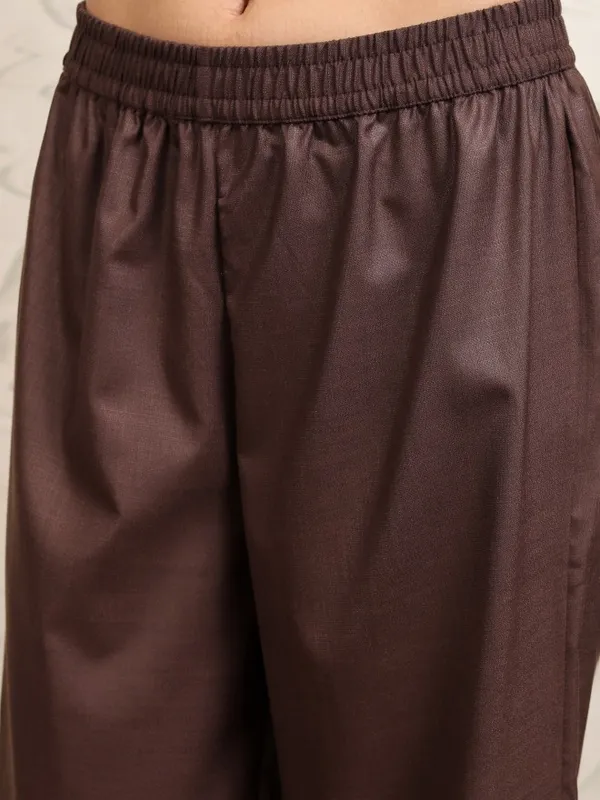 Vishudh Women Brown Printed Kurta With Palazzos And Dupatta