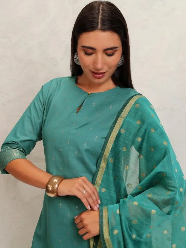 Vishudh Women Green Printed Kurta With Palazzos And Dupatta