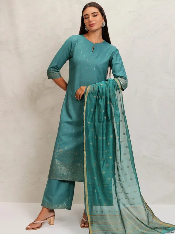 Vishudh Women Green Printed Kurta With Palazzos And Dupatta