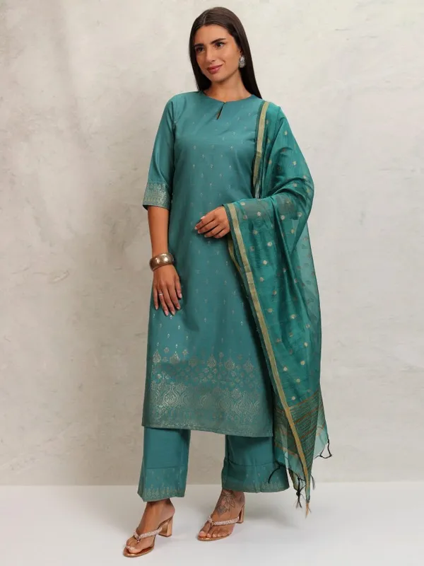 Vishudh Women Green Printed Kurta With Palazzos And Dupatta