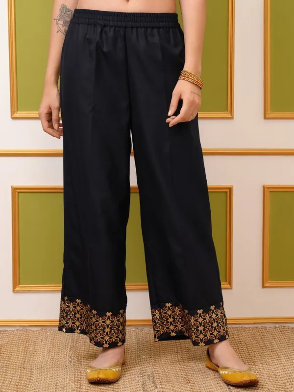 Vishudh Women Navy Blue Printed Kurta With Palazzo And Dupatta