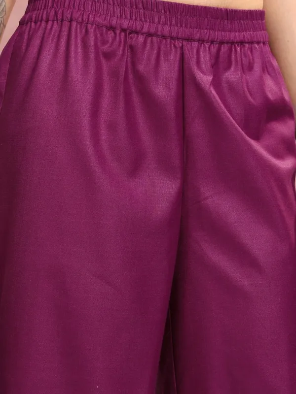 Vishudh Women Magenta Printed Kurta With Palazzos And Dupatta