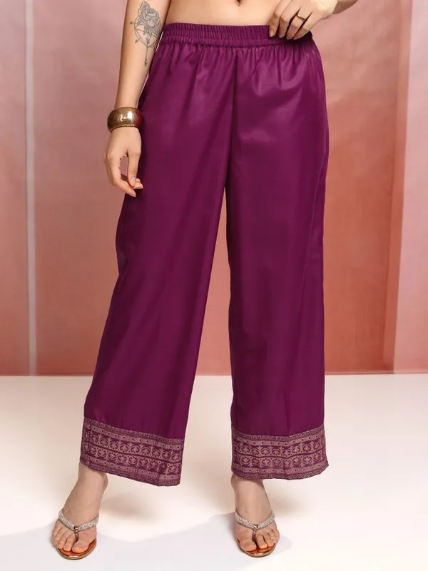 Vishudh Women Magenta Printed Kurta With Palazzos And Dupatta