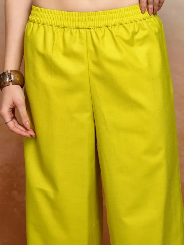 Vishudh Women Lime Green Embroidered Kurta With Palazzos And Dupatta