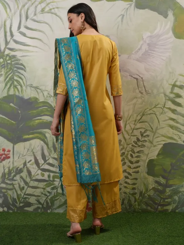 Vishudh Women Yellow Printed Kurta With Palazzos And Dupatta