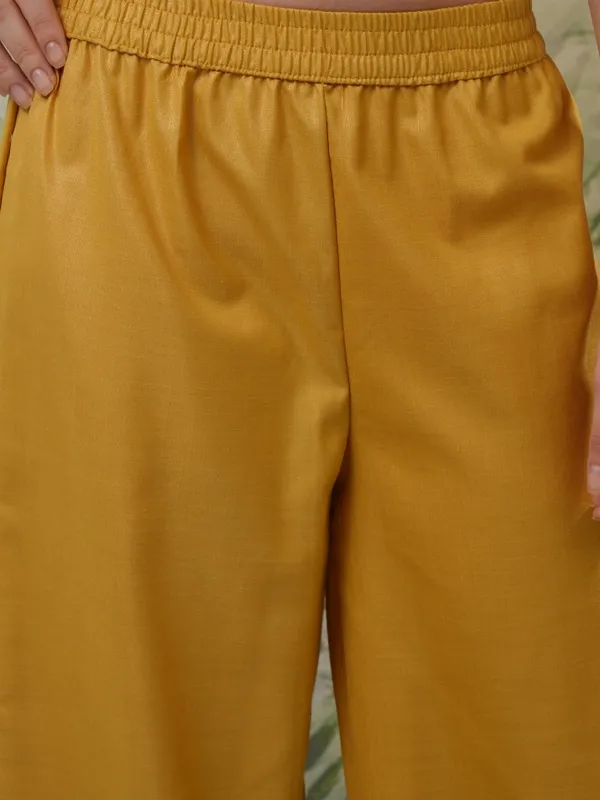 Vishudh Women Yellow Printed Kurta With Palazzos And Dupatta