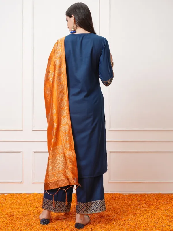Vishudh Women Teal Printed Kurta With Palazzos And Dupatta