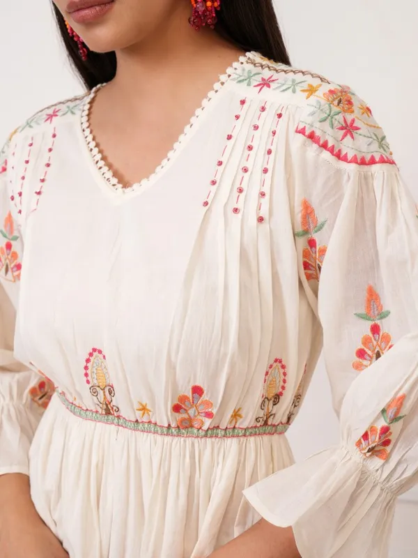 Vishudh Women White Embroidered Fit And Flare Dress