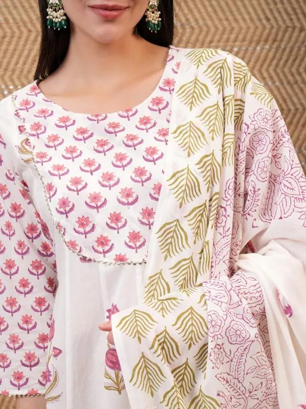 Vishudh Women White Printed A-Line Dress