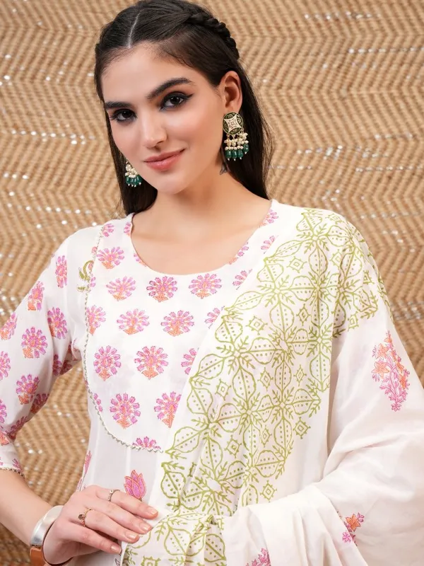 Vishudh Women White Printed A-Line Dress