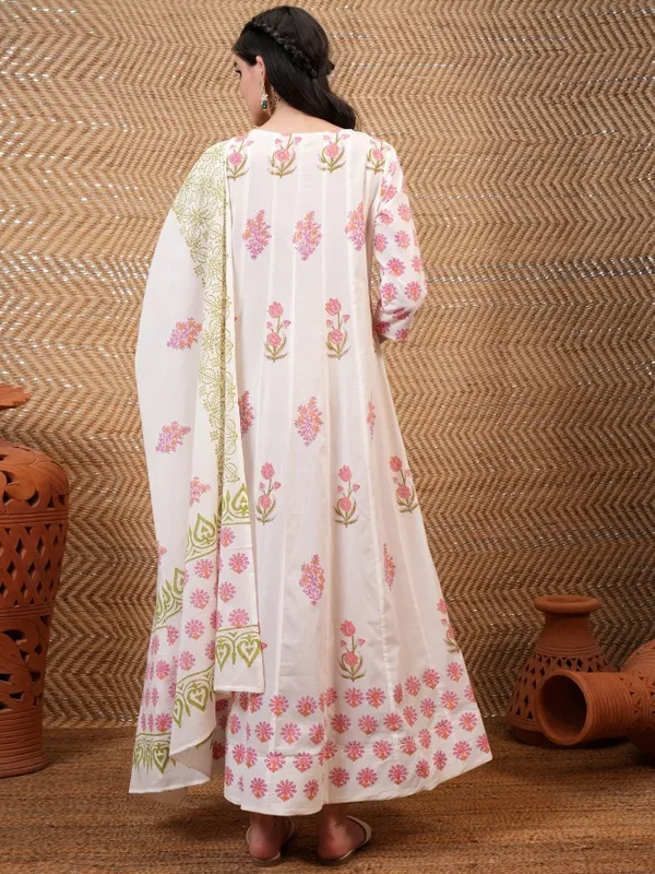 Vishudh Women White Printed A-Line Dress