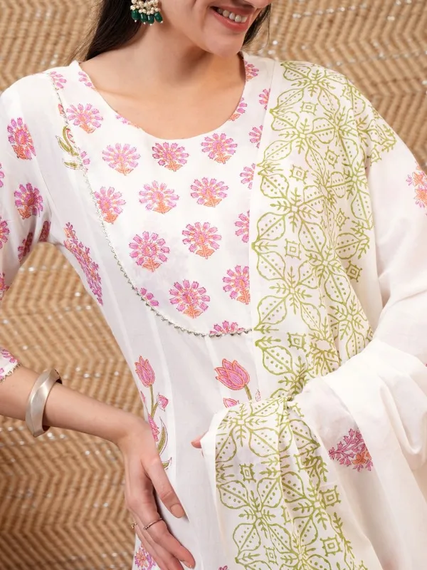 Vishudh Women White Printed A-Line Dress