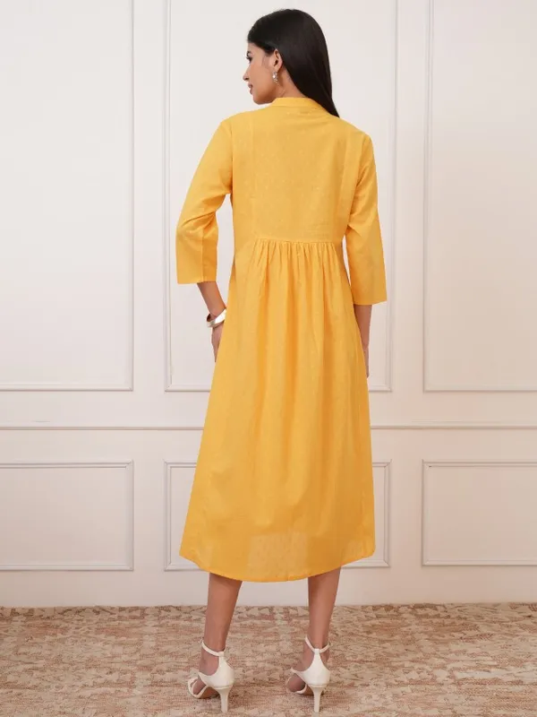  Vishudh Women Yellow Embroidered Fit And Flare Dresses