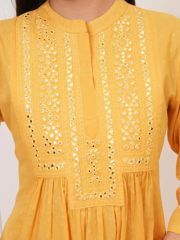  Vishudh Women Yellow Embroidered Fit And Flare Dresses