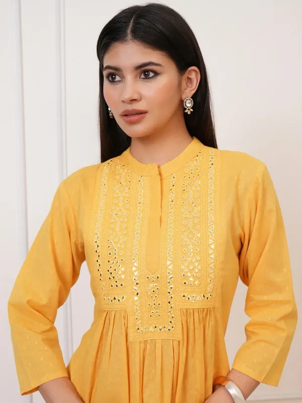 Vishudh Women Yellow Embroidered Fit And Flare Dresses