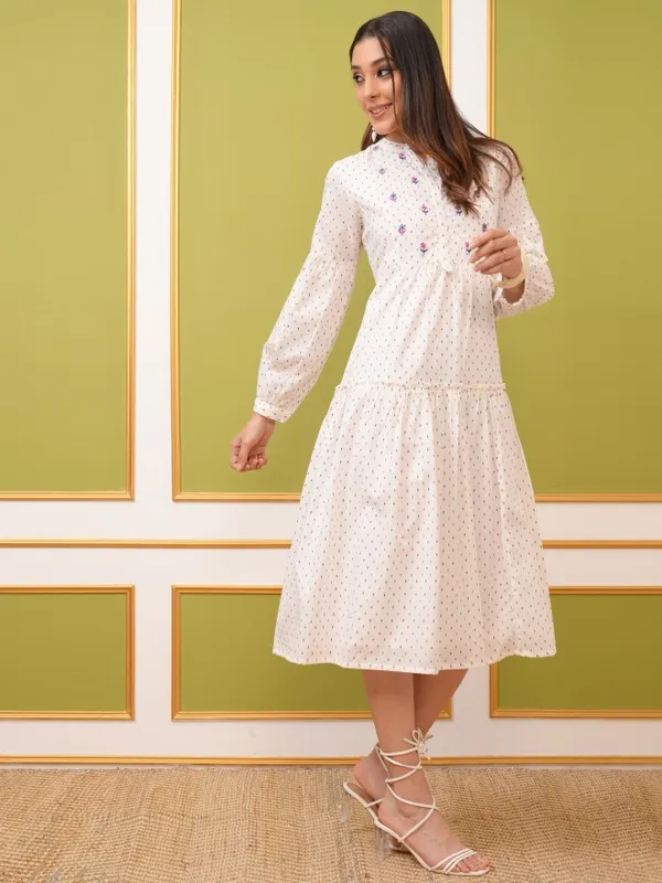  Vishudh Women Off White Printed Fit And Flare Dresses