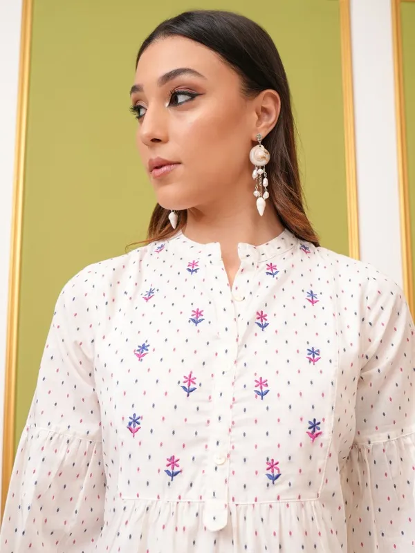  Vishudh Women Off White Printed Fit And Flare Dresses