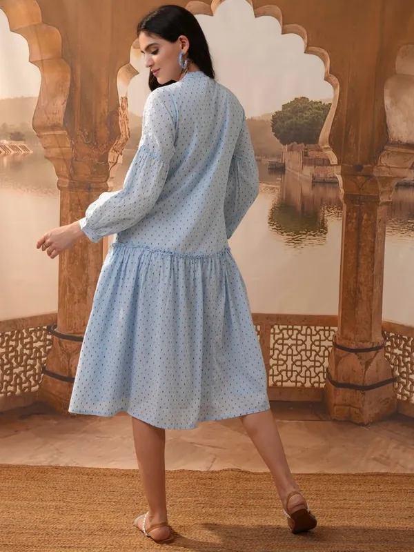 Vishudh Women Blue Embroidered A-Line Dress