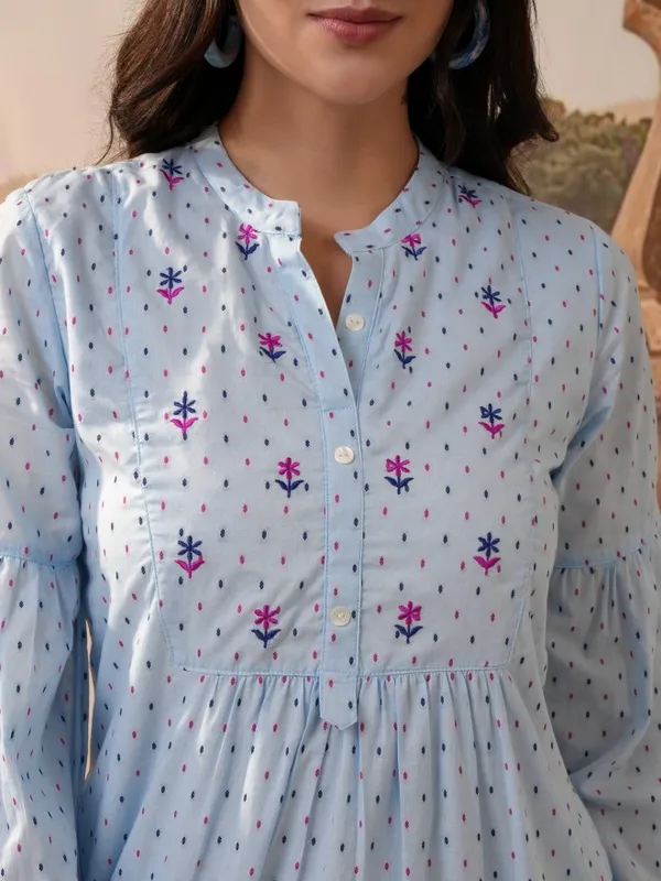 Vishudh Women Blue Embroidered A-Line Dress