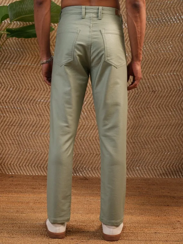  Locomotive Men Olive Tapered Fit Solid Casual Trousers