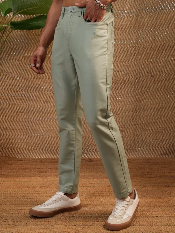  Locomotive Men Olive Tapered Fit Solid Casual Trousers