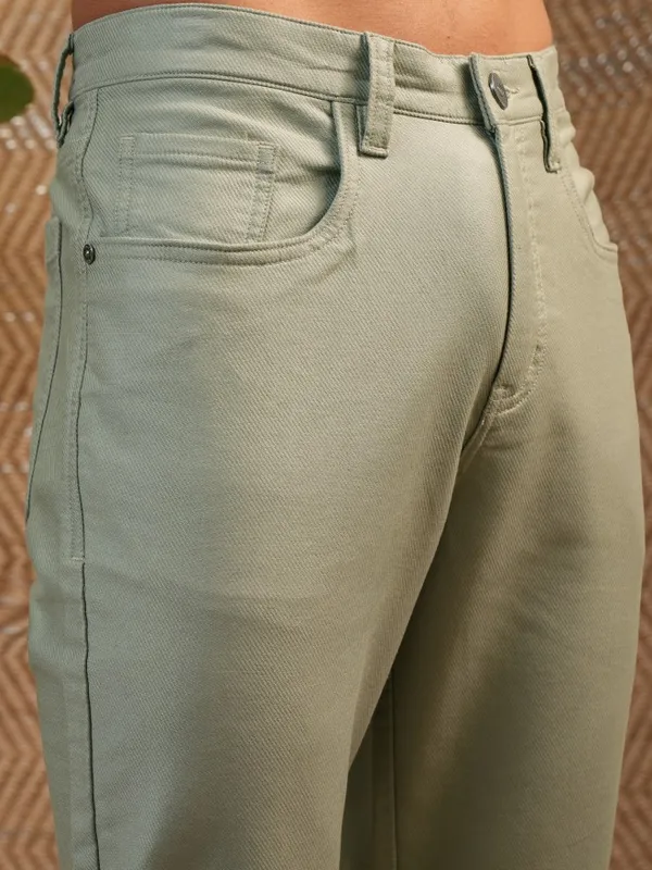  Locomotive Men Olive Tapered Fit Solid Casual Trousers