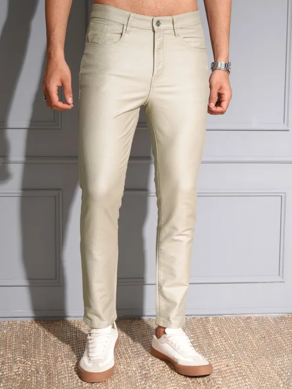 Locomotive Men Premium Beige Mid Rise Taperd Ankel Length Casual Trouser