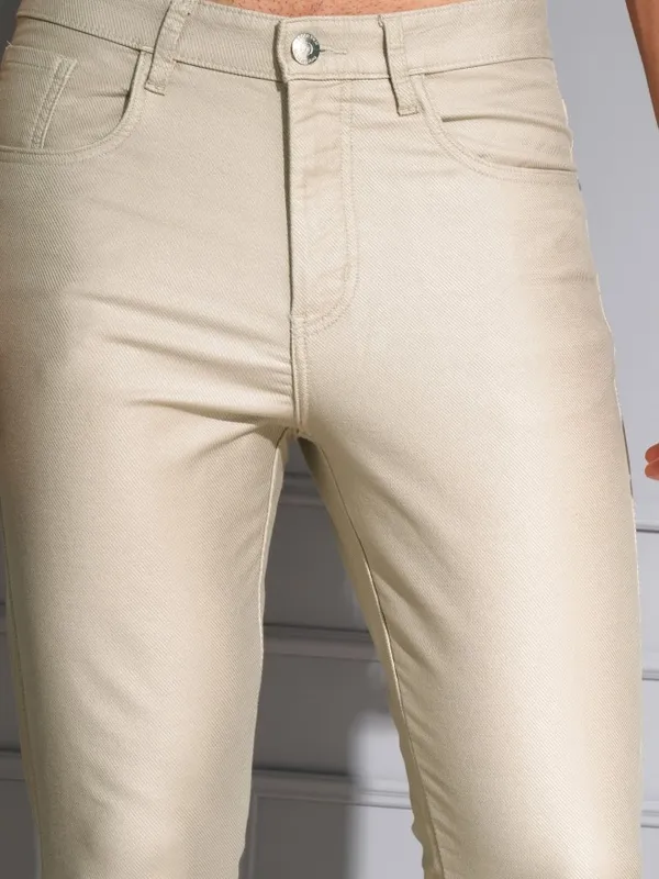 Locomotive Men Premium Beige Mid Rise Taperd Ankel Length Casual Trouser