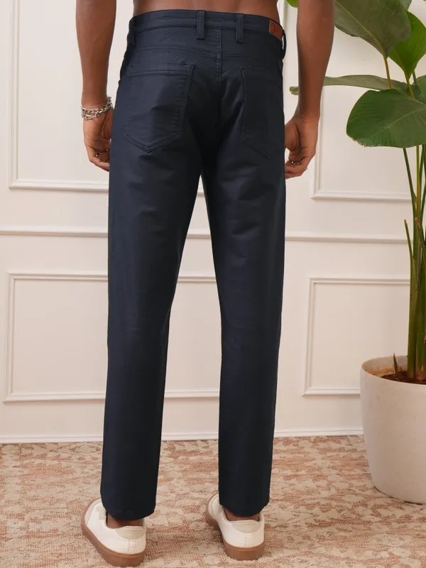  Locomotive Men Navy Blue Tapered Fit Solid Casual Trousers