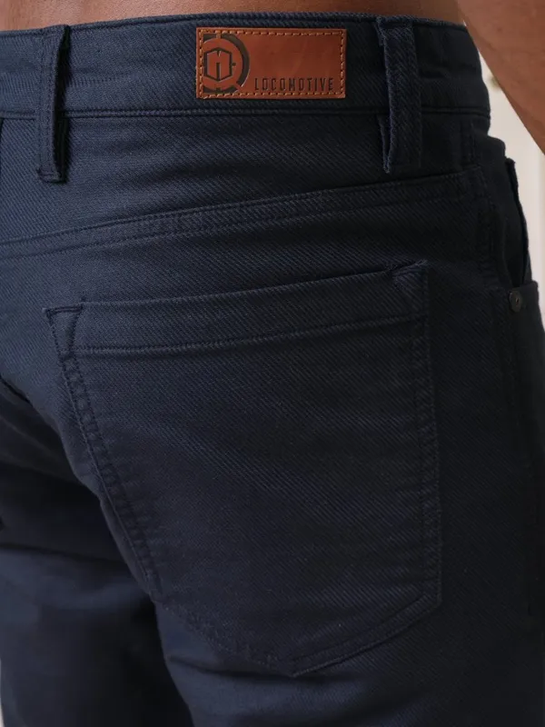  Locomotive Men Navy Blue Tapered Fit Solid Casual Trousers