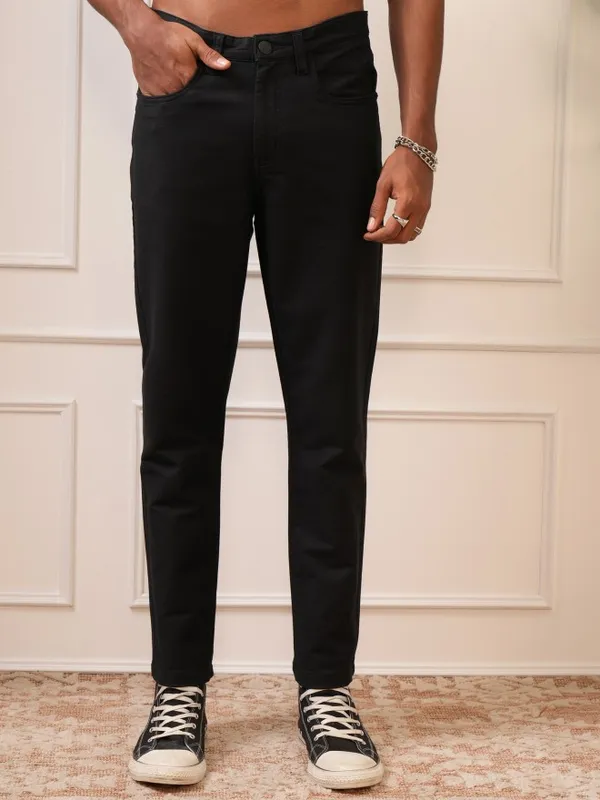  Locomotive Men Black Tapered Fit Solid Casual Trousers