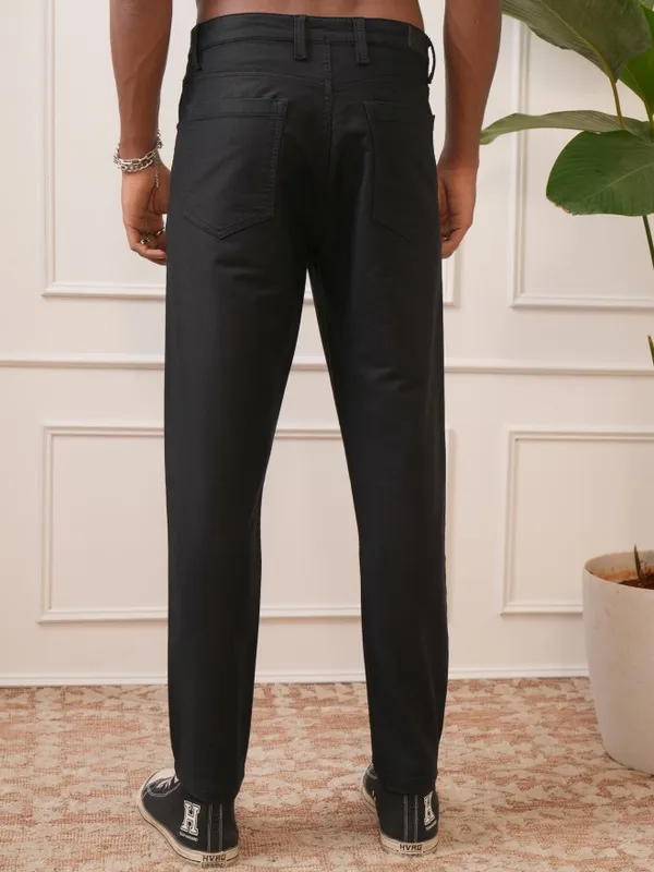  Locomotive Men Black Tapered Fit Solid Casual Trousers