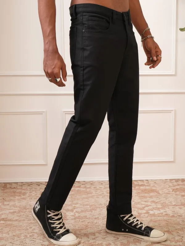  Locomotive Men Black Tapered Fit Solid Casual Trousers