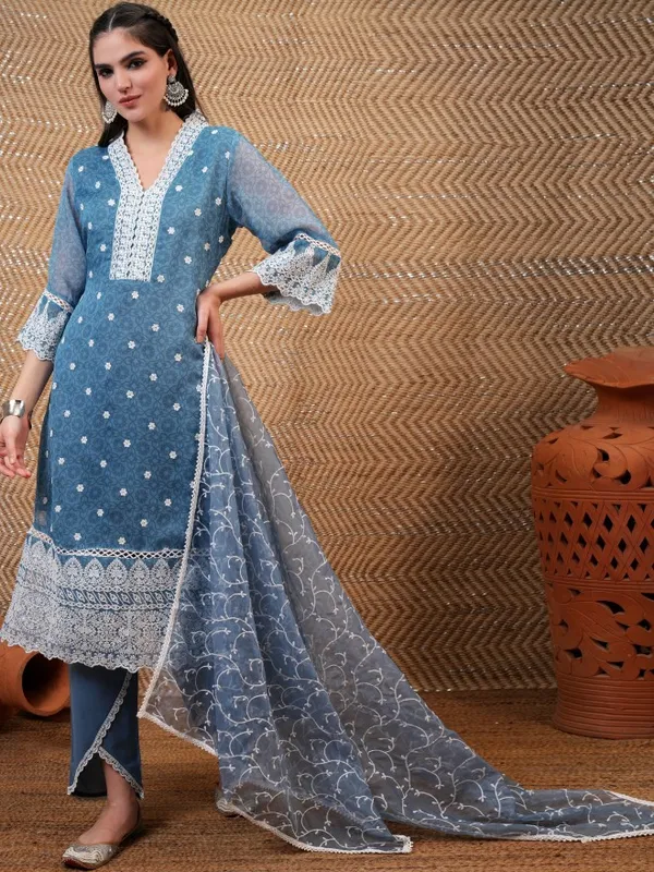  Vishudh Women Blue Embroidered Kurta Sets