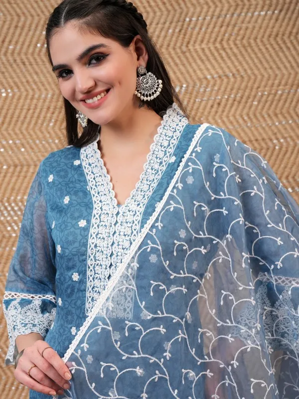  Vishudh Women Blue Embroidered Kurta Sets